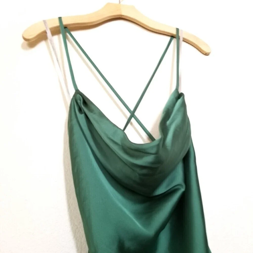 NWT Lovers and Friends Boa Cowl Neck Slip Mini Dress Emerald Green Satin Small - Picture 4 of 7